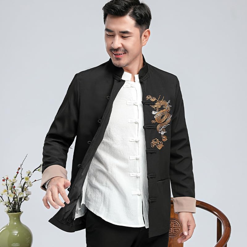 Veste style chinois brodé dragon homme pour un look de mi-saison unique