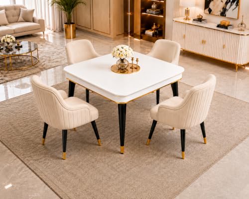Image of WOODEN SPACE 4 Seater Wooden Dining Table Set | Urban Marble Top Dining Table with Chairs for Dining Room & Kitchen (Modern Zyro Beige) (42 x 42 x 30 inch)