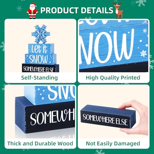Image of 4 Pcs Christmas Wooden Tiered Tray Decor, Snowflake Christmas Decorations Gifts for Home, Winter Table Centerpiece for Xmas Party Kitchen Office