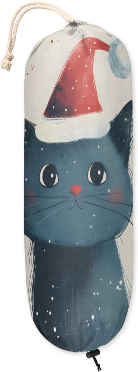Funny Cat Patterns Plastic Bag Holder Hanging Plastic Bag Organizer Reusable Grocery Bag Holder Washable Large Grocery Bag Storage Trash Bag Dispenser for Home Kitchen Travelling Decor