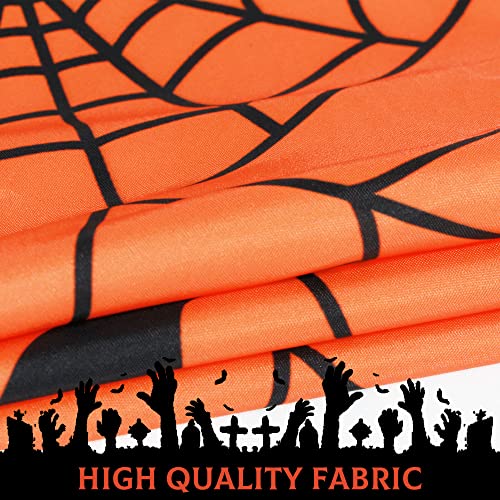 Suqkxco Halloween Spider Web Orange Tablecloth Round 60 Inch Waterproof Table Cloth Anti Wrinkle Table Cover For Kitchen Dining Room #TOP2