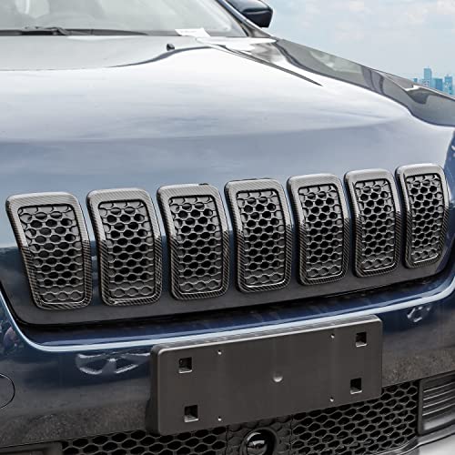 Image of JeCar Grille Inserts ABS Grill Cover Trim Kit Compatible with Jeep Cherokee 2019-2021 KL, Carbon Fiber Texture