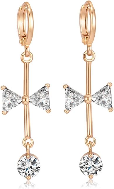 YAZILIND Cute Bow Tie Round Cubic Zirconia Pendant Hoop Earrings Gold Plated Ideal for Women Girl