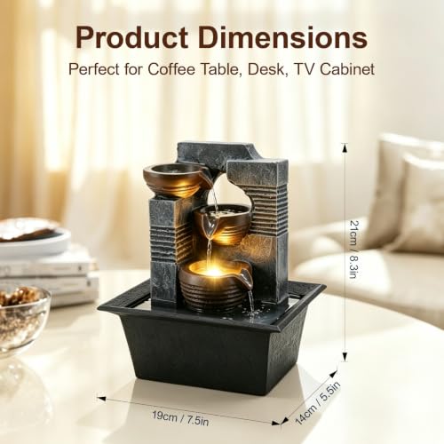 Image of Tabletop Waterfall Fountain-3 Bowls Tabletop Water Fountain for Home and Office Decor,Soothing Sound Zen Meditation Decor Indoor Waterfall Fountain for Good Luck Relaxation