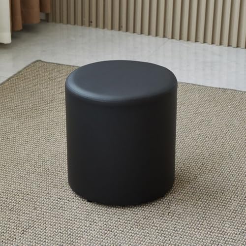 Tabouret ottoman rond imperméable noir de hauteur 25 cm polyvalent