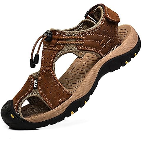 rismart Men's Closed Toe Walking Fastening Trekking Sport Shoes Suede Leather Sandals SN1505(Brown,11.5) Cover