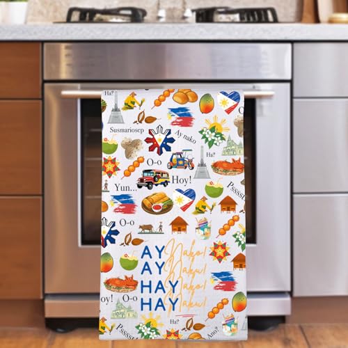Toalla de cocina de Filipinas con mapa estampado resistente y frase tradicional 6
