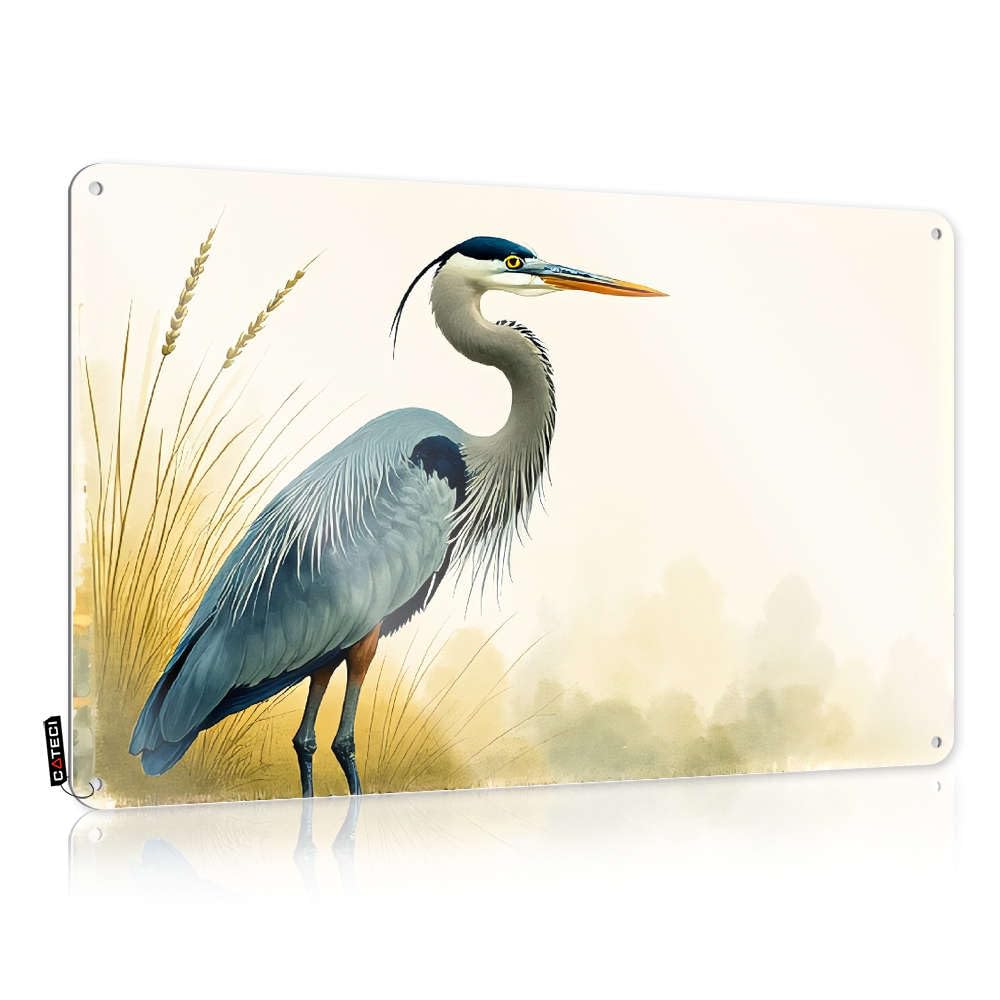 Decoration Personalized Grunge A Heron Stands Gracefully Among Tall Grasses. For Campsite - Wall Customizable(20X30CM)