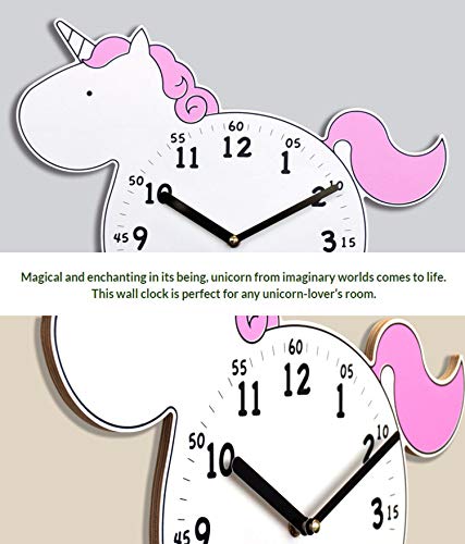 Bezit Silent Kids Wall Clock - Unicorn Wooden Clock For Home, Nursery, Office, Baby Room - Non-Ticking, Decorative, Cute (Pink Unicorn) #TOP3