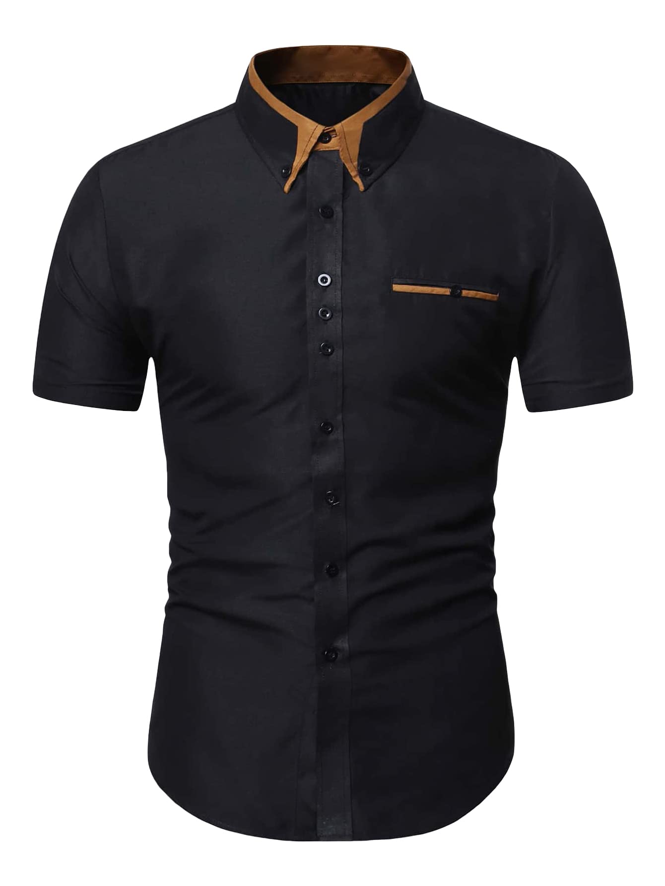 GORGLITTERMen's Button Down Collared Summer Formal Shirts Short Sleeve Work Office Shirt Tops