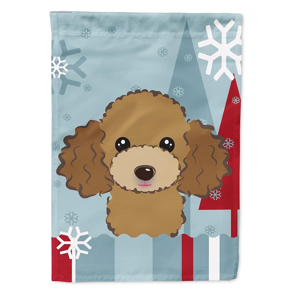 Caniche Marron Chocolat drapeau de maison hivernal grand format pour décorer le jardin