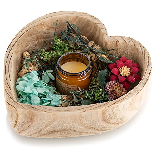 Hanobe Decoratif Bol en Bois: Plateau de Service Forme de Cœur Vide Poche Entree Bois Table Deco Rustique Petit Bols Coupelle Decorative pour Maison de Table