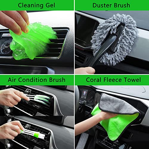 Fclusll 32Pcs Car Cleaning Kit Wash Kit With Windshield Cleaning Tool, Auto Drill Brush Set, Detailing Brushes Set, Washable Pads, Interior And Exterior Car Cleaning Kit, Green #TOP4