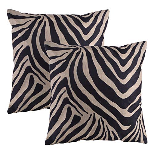 Leaveland Black and White Zebra Stripe Print Throw Pillow Cover Set of 2, Luxury Decorative Cotton Linen Pillowcase 18 x 18 Inch, Sofa Bedroom Home Decor Cushion Case