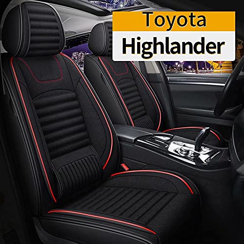 TTX LIGHTING Car Seat Covers Custom Fit for 2000-2023 Toyota Highlander, Auto Full Set Seat Cushion Protector Waterproof Leather&Linen Vehicle Cushion Cover Compatible with Airbag(Red&Black)