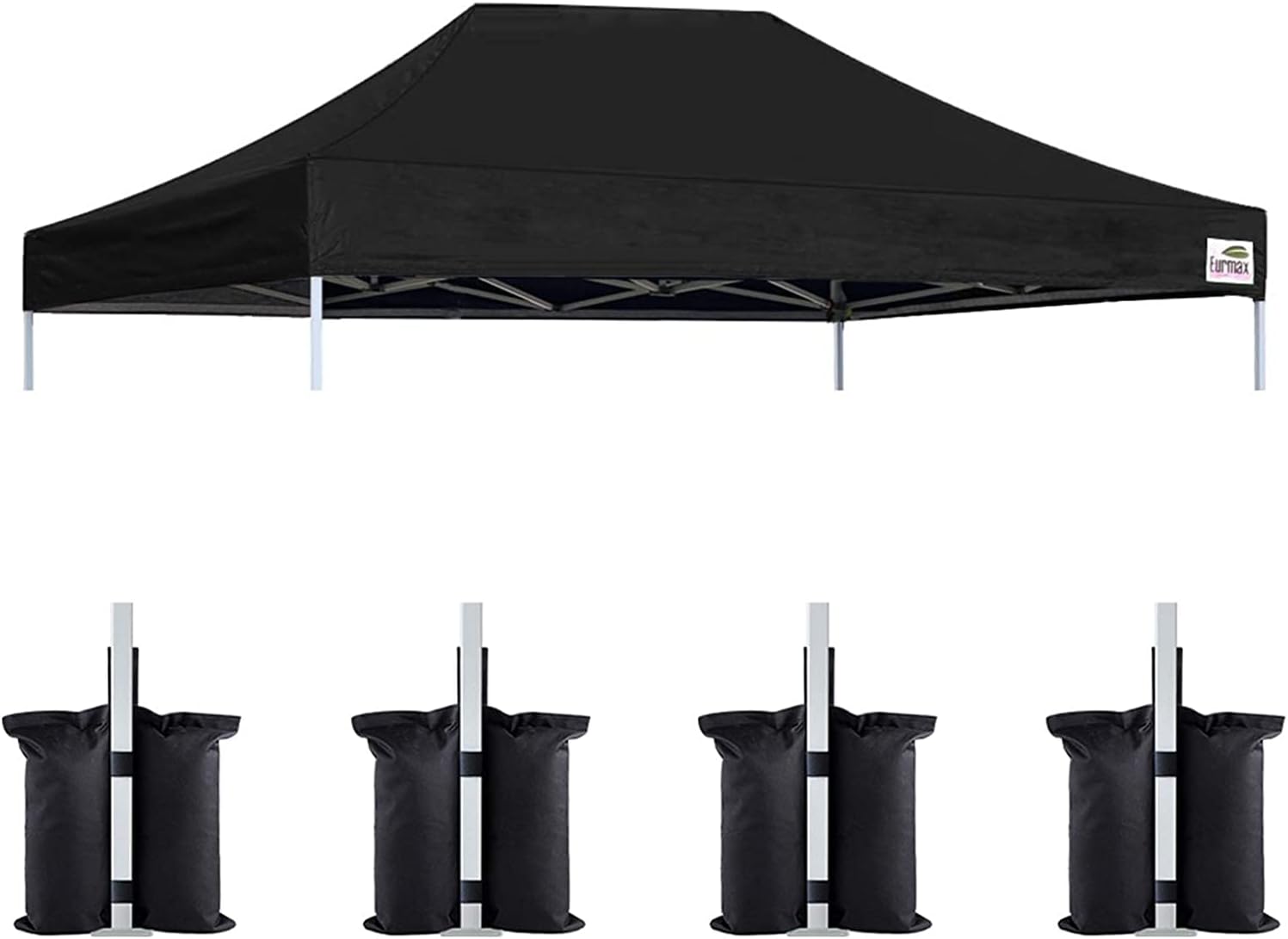 Eurmax USA Pop Up Canopy Replacement Canopy Tent Top Cover, Instant Ez Canopy Top Cover ONLY, Choose 30 Colors,Bonus 4PC Pack Canopy Weight Bag (10x15, Black)