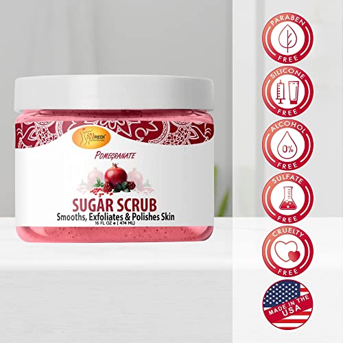 Spa Redi – Sugar Body Scrub, Pomegranate, 16 Oz, Exfoliating, Moisturizing, Hydrating And Nourishing, Glow, Polish, Smooth And Fresh Skin - Body Exfoliator #TOP7