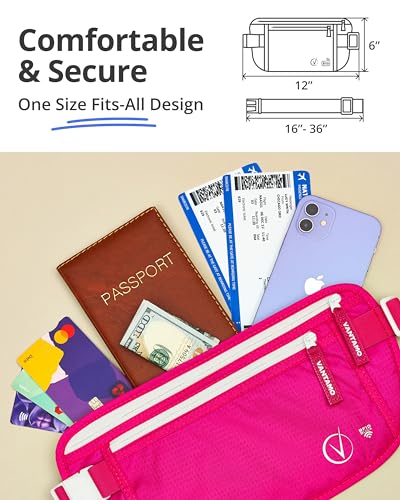 Image of Vantamo Money Belt with RFID For Men & Women, Hidden Passport Holder for Travel, 2 Compartment Travel Fanny Pack for Women Anti Theft