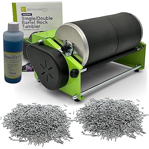 WireJewelry Pro-series Double Barrel Tumbler, Jewelry and Metal Polishing Kit, includes 2 Pounds of Jewelers Mix Shot and 8 Ounces of Shinebrite Burnishing Compound Cover