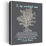 Wailozco Gifts for Mom -Hangable Canvas Poem Prints Framed Poster Wall Art for Mom from Daughter-Meaningful Mom Gifts,Mom Home Bedroom Living Room Wall Decor- Wonderful Mom Tree