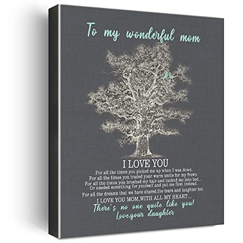 Wailozco Meaningful Gifts for Mom from Daughter,To My Wonderful Mom Poem Hangable Canvas Poster Prints Framed Wall Art for Mother Room Home Wall Decor