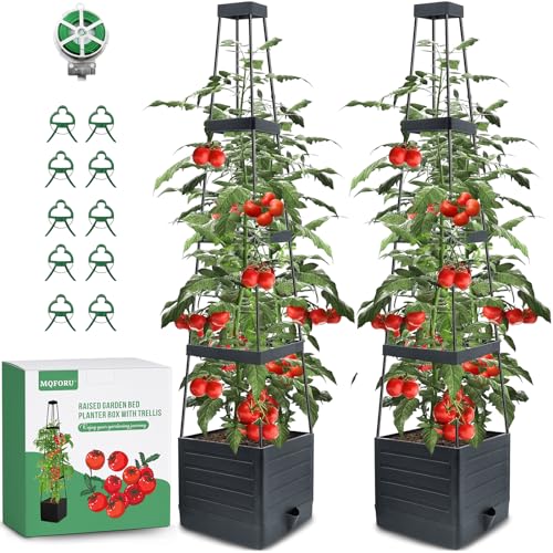 MQFORU 2 Packs Raised Garden Bed Tomato Planter with Trellis, 57'...