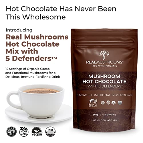 Real Mushrooms Hot Chocolate Mix (15 Servings) And Cordyceps (60 Servings) Powder Bundle - Mushroom Powder Supplement For Energy, Stamina, & Daily Immune Support - Gluten-Free, Non-Gmo, Vegan #TOP3