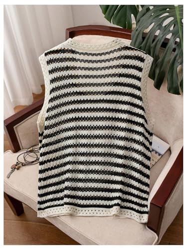 Verdusa Women's Plus Size Striped Hollow Out Crochet V Neck Sleeveless Lightweight Sweater Vest2