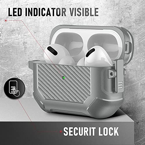 Image of Printme for AirPods Pro 2nd Generation Case 2022, Carbon Fiber Secure Lock Clip Full Body Shockproof Hard Shell Protective Case Cover with Keychain for Apple AirPod Pro 2 (Grey)