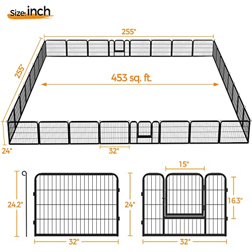Image of Yaheetech 24 inch H 32-Panel Extra Wide Dog Playpen w /Door for Indoor Outdoor | Heavy Duty Metal Frame, Secure Latch Gate, Tool-Free Assembly, Portable For Yard RV Camping, Ideal For Small & Medium Pets
