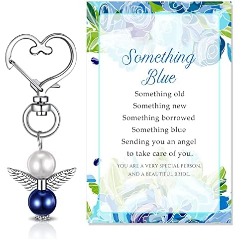 2 Pcs Something Blue for the Bride Charm Blue Pearl Angel for the Bride Charm Wedding Party Keychain Gift Card Party Favours for Marriage Celebration Shower Holy Communion Cover