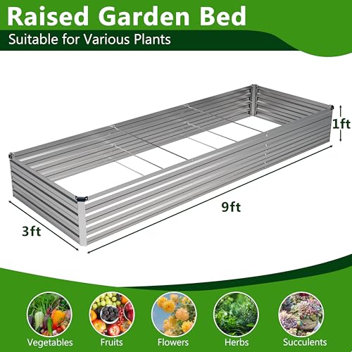Image of 2PCS 9x3x1ft Galvanized Raised Garden Bed Kit,Metal Planter Box for Vegetables,Flowers,Herbs Durable Rust-Resistant Patio Gardening Beds,Silver