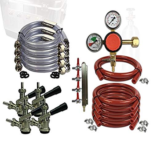 Coldbreak Jockey Box Dispensing Kit, 4 Tap, Includes: CO2 Regulator, 4' Air Lines, Sankey 'D' Beer Couplers (SS Probe), 6' Jockey Box Beverage Jumpers (SS Tailpieces), NO Tank, 3/8â€, Model:SSDK4-D