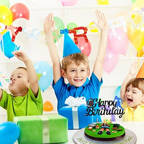 British Rugby Cake Topper 1 Piece Glitter Happy Birthday Football Soccer Player Cake Topper Decorations for Sports Theme Man Boy Girl Birthday Party Decoration, Blue