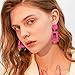 Jstyle Gold Statement Clip On Earrings for Women, Big Rectangle Geometric Dangle Clip Earrings Fashion Large Gold Silver Hot Pink Drop Earrings for Women Non Pierced Pink Tone B