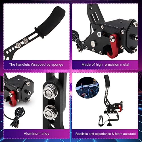 PC USB Simulator Shifter 64 Bit Handbrake with Clamp L Shape Lever Kit Compatible with G29 G27 G25 G920 T300RS/GT Steering Wheel Sequential H Gear Shifter Compatible with ATS ETS Dust WRC Sim Racing Games 7+R Black