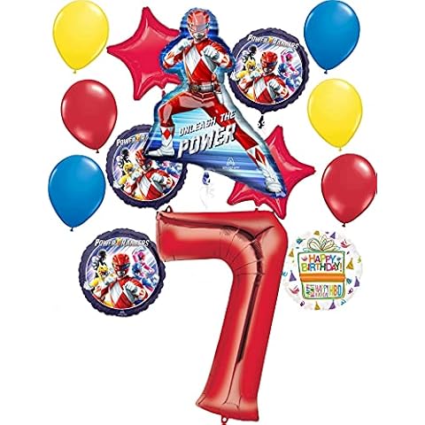 Power Rangers Party Supplies 7th Birthday Unleash the Power Balloon Bouquet Decorations Red Number 7 Cover
