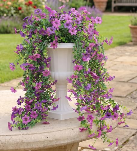 Obmnor Artificial Hanging Flowers, 4 Pack, Double Purple - image 7