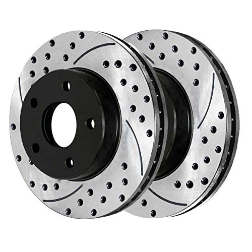 AutoShack PR64125LR Front Drilled Slotted Brake Rotors Black Pair of 2 Driver and Passenger Side Replacement for 2005-2012 Ford Escape 2005-2011 Mercury Mariner 2005 2006 2008-2011 Mazda Tribute FWD