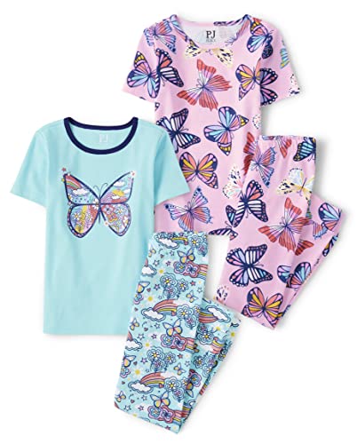 Image of The Children's Place Girls' 100% Cotton Short Sleeve Top and Pants,2 Piece Pajama Set
