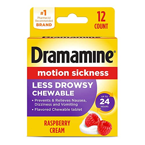 Image of Dramamine Motion Sickness Relief Ginger Capsules, 18 Count & Less Drowsy Chewable Tablets, Raspberry Cream, 12 Count