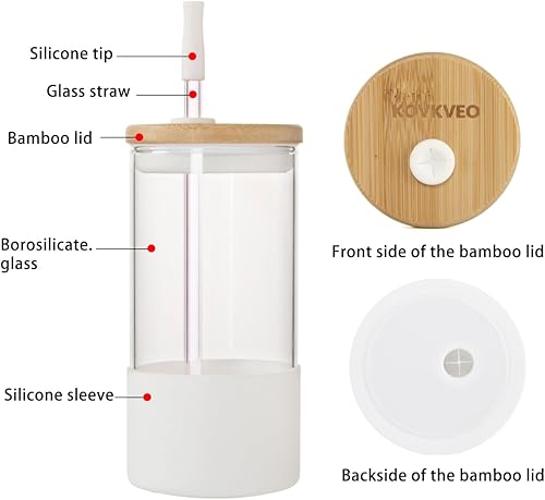 Miniatura 5 de Vasos de vidrio con tapas de bambú y popotes de vidrio, vasos con forma de lata de 24 onzas, vaso de agua reutilizable para café helado, regalo 1