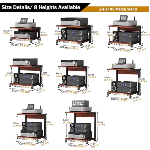 Mueble Equipo Hifi,Soporte Altavoz,Mueble Tocadiscos,Soporte para Medios Audiovisuales con Ruedas,Estanterías de Audio y Video de 2 niveles,Equipos Música Consola,para Sala de Estar y Sala de Juegos(N - imagen 2
