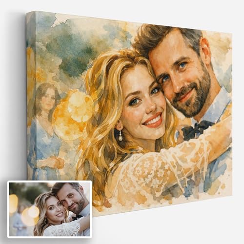 Portrait aquarelle personnalisé à partir de votre photo Poster avec ou sans Cadre Toile Plexiglas Tableau artistique format paysage – Cadeau personnalisé...