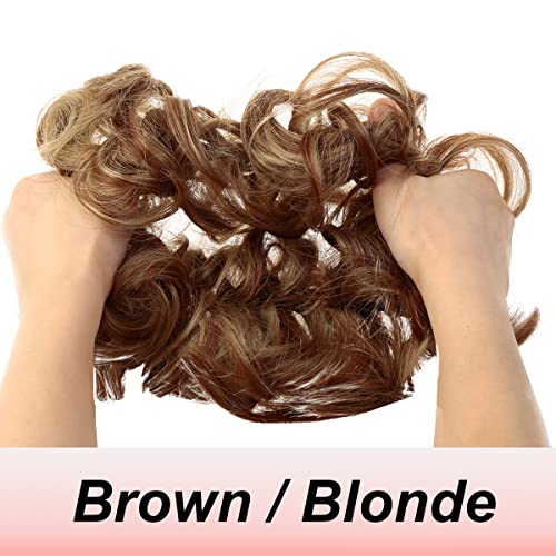 JJstar Messy Hair Bun Curly Wavy Hair Scrunchies Accessories Pieces for Women Girls Synthetic Chignons (Brown/Blonde) - Image 2