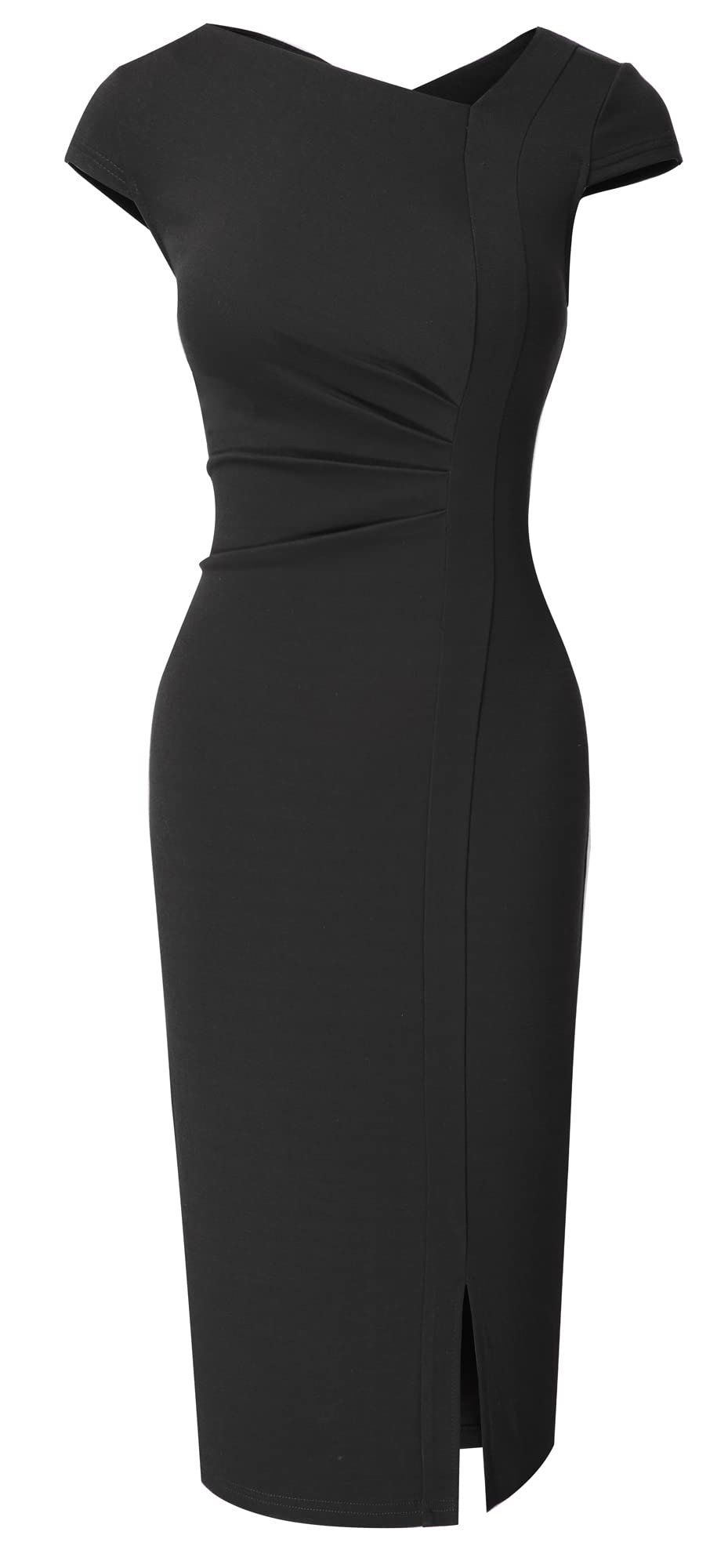 HOMEYEE Damen Vintage V-Ausschnitt Bodycon Business Bleistiftkleid mit Schlitz B700