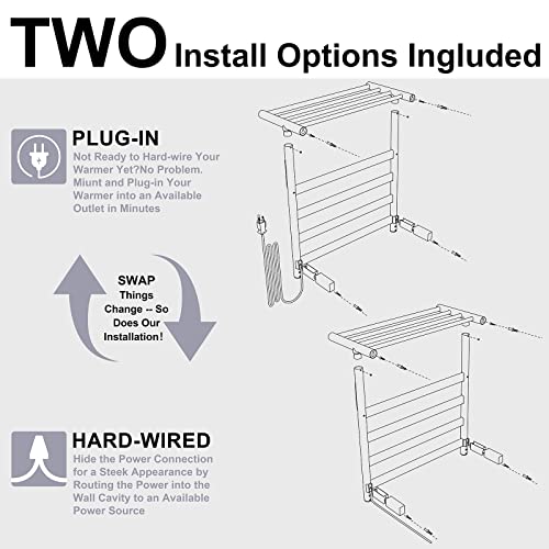 Vjass Towel Warmer For Bathroom,4 Bar Towel Heater Rack With Top Shelf,Sus304 Stainless Steel Matte Black, Plug-In/Hard-Wired #TOP4