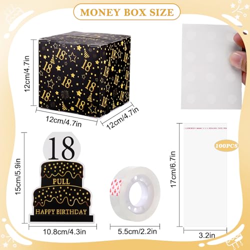 Starvortex Geldgeschenk 18. Geburtstag, Schwarz Gold Überraschungsbox 18, Geschenkbox Dick Geschenke zum Geburtstag
