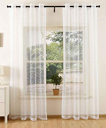 Gardinenbox Curtain net Structure with Eyelets Monochrome Transparent Decorative Curtain net Curtain 2 Pieces 245x140 White, 203522, Polyester, 245 cm x 140 cm, 2 Units