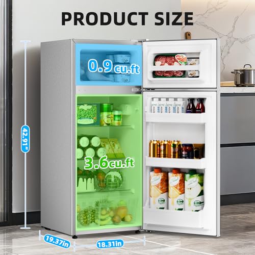 Image of Antarctic Star 4.5 Cu.Ft Compact Refrigerator,Mini Fridge With Freezer,Double Door,Adjustable Removable Glass Shelves for Dorm,Office,Kitchen,GREY